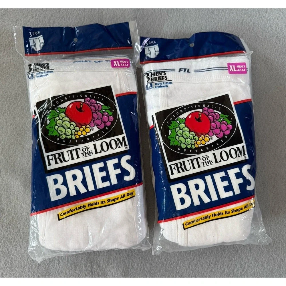 VTG 96 Fruit of the Loom Briefs 2 (3) Pack Mens White XL 42-44 NOS NEW